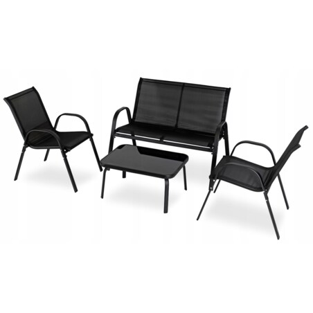 Zestaw Mebli Ogrodowych Ławka + Krzesło + Stolik Na Taras Czarne MINNESOTA