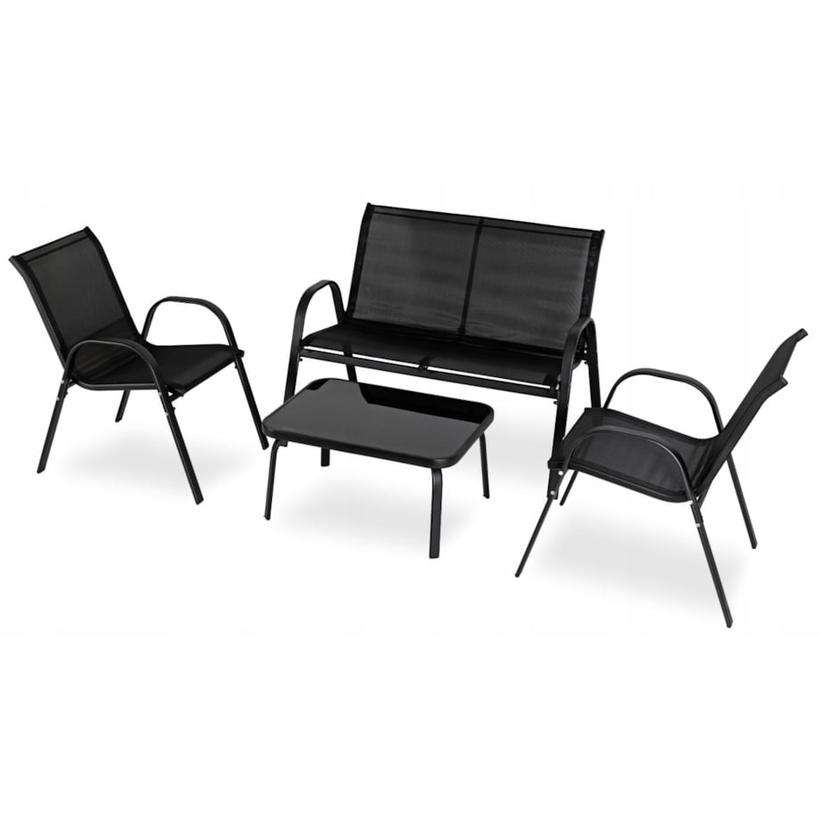 Zestaw Mebli Ogrodowych Ławka + Krzesło + Stolik Na Taras Czarne MINNESOTA