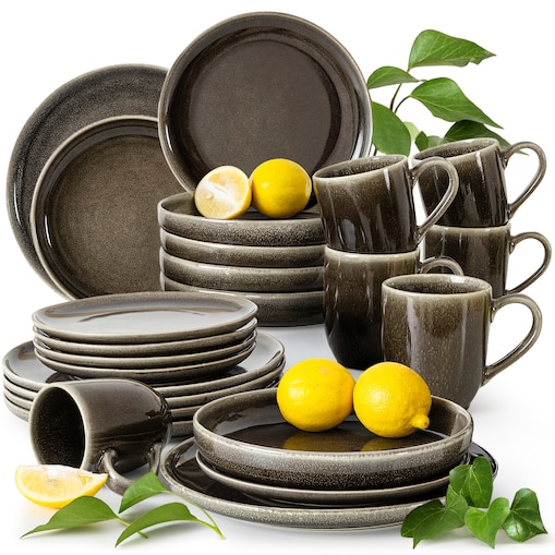 EDA Zestaw obiadowy 6 os. (24 el.), brązowy/szary/beżowy