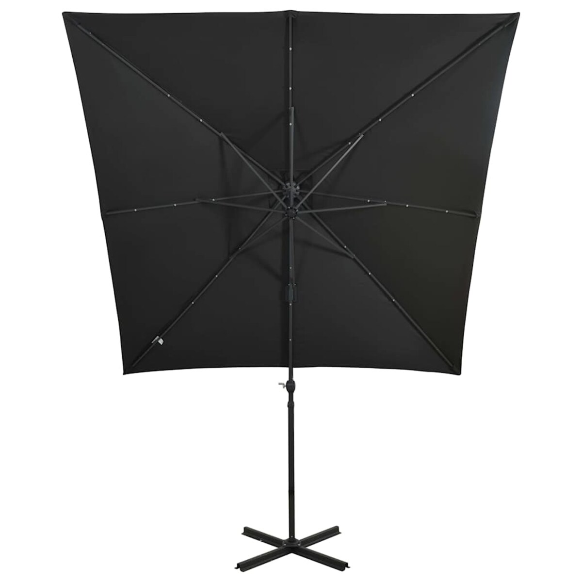 vidaXL Parasol wiszący z lampkami LED i słupkiem, 250 cm, czarny