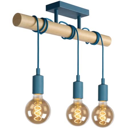 Dziecięca LAMPA wisząca PAULIEN 08127/03/35 Lucide drewniana OPRAWA zwis belka niebieska