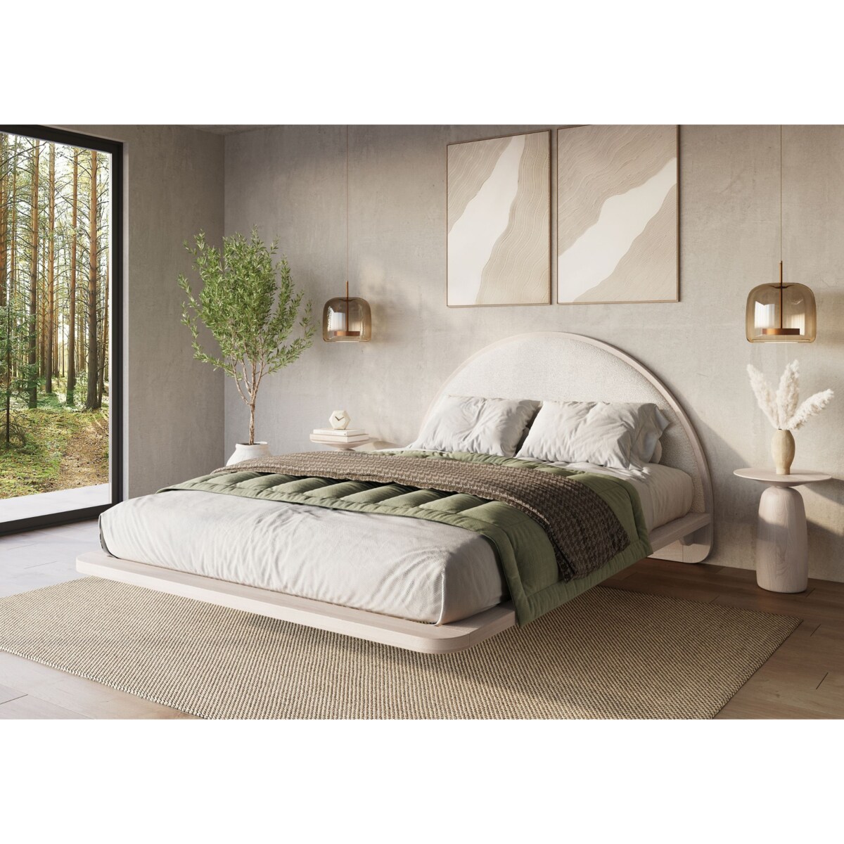 Łóżko lewitujące drewniane bukowe Visby MOMOKO / 160x200 cm, kolor biały