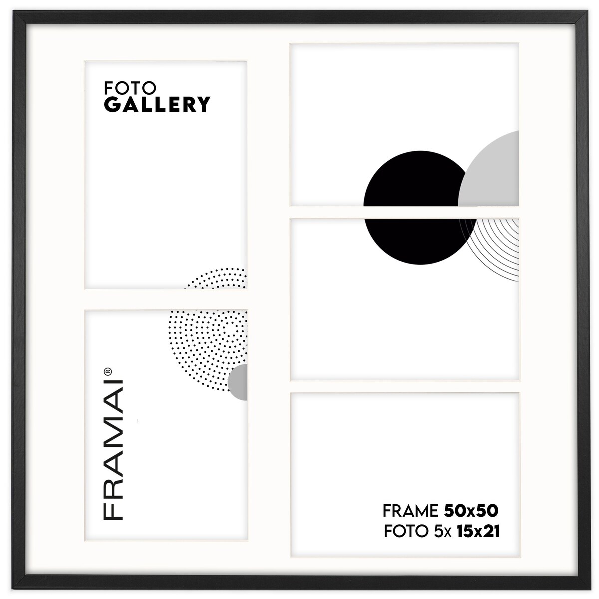 Ramka na zdjęcia 5x 15x21 cm czarna galeria na 5 zdjęć multirama collage 50x50 cm FRAMAI