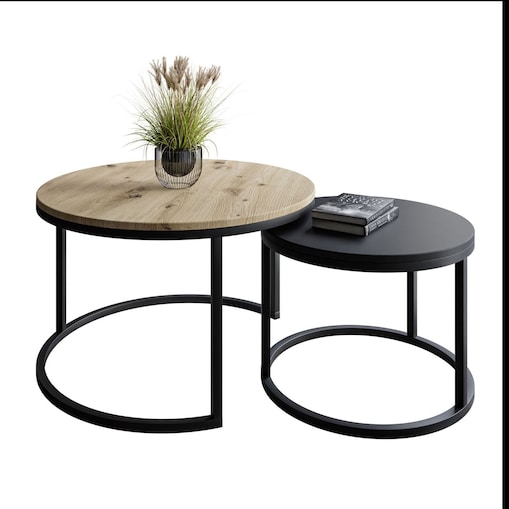 Okrągły stolik kawowy 2w1 CIRI SLIM MIX dąb artisan czarny