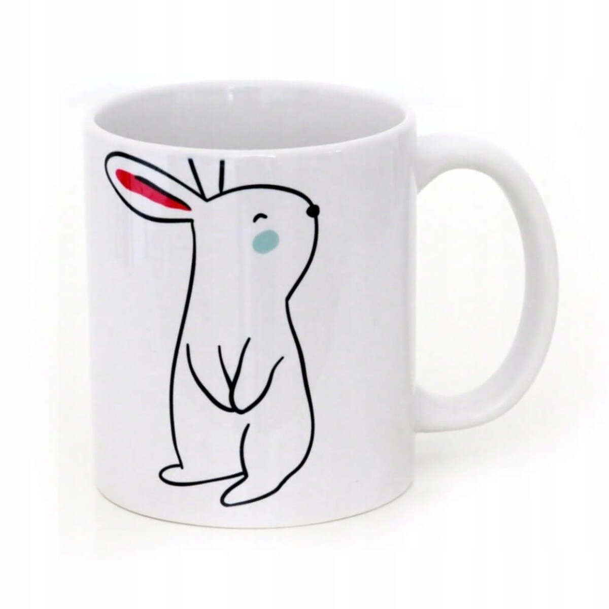 Ceramiczny kubek z uchwytem FUNNY BUNNY do kawy herbaty czekolady 300ml - prezent upominek na Wielkanoc dla kobiety faceta babci dziadka mamy taty