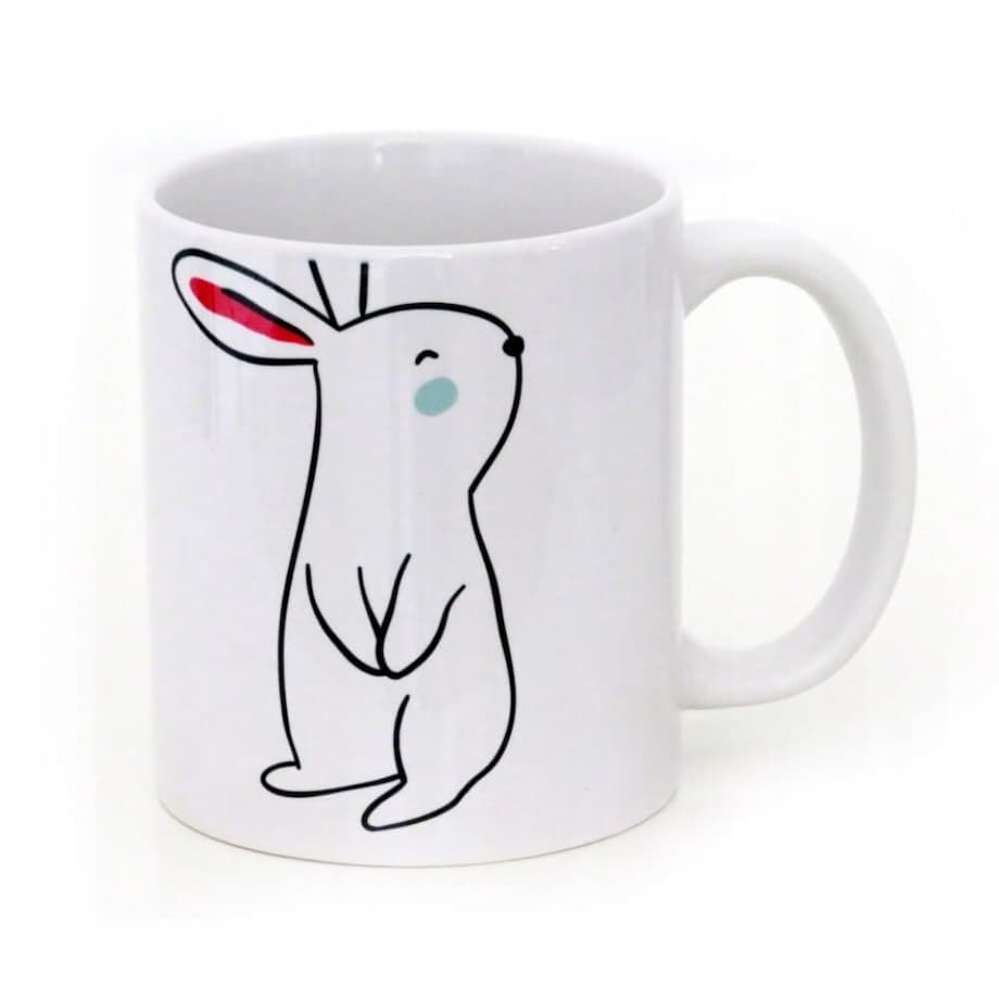 Ceramiczny kubek z uchwytem FUNNY BUNNY do kawy herbaty czekolady 300ml - prezent upominek na Wielkanoc dla kobiety faceta babci dziadka mamy taty