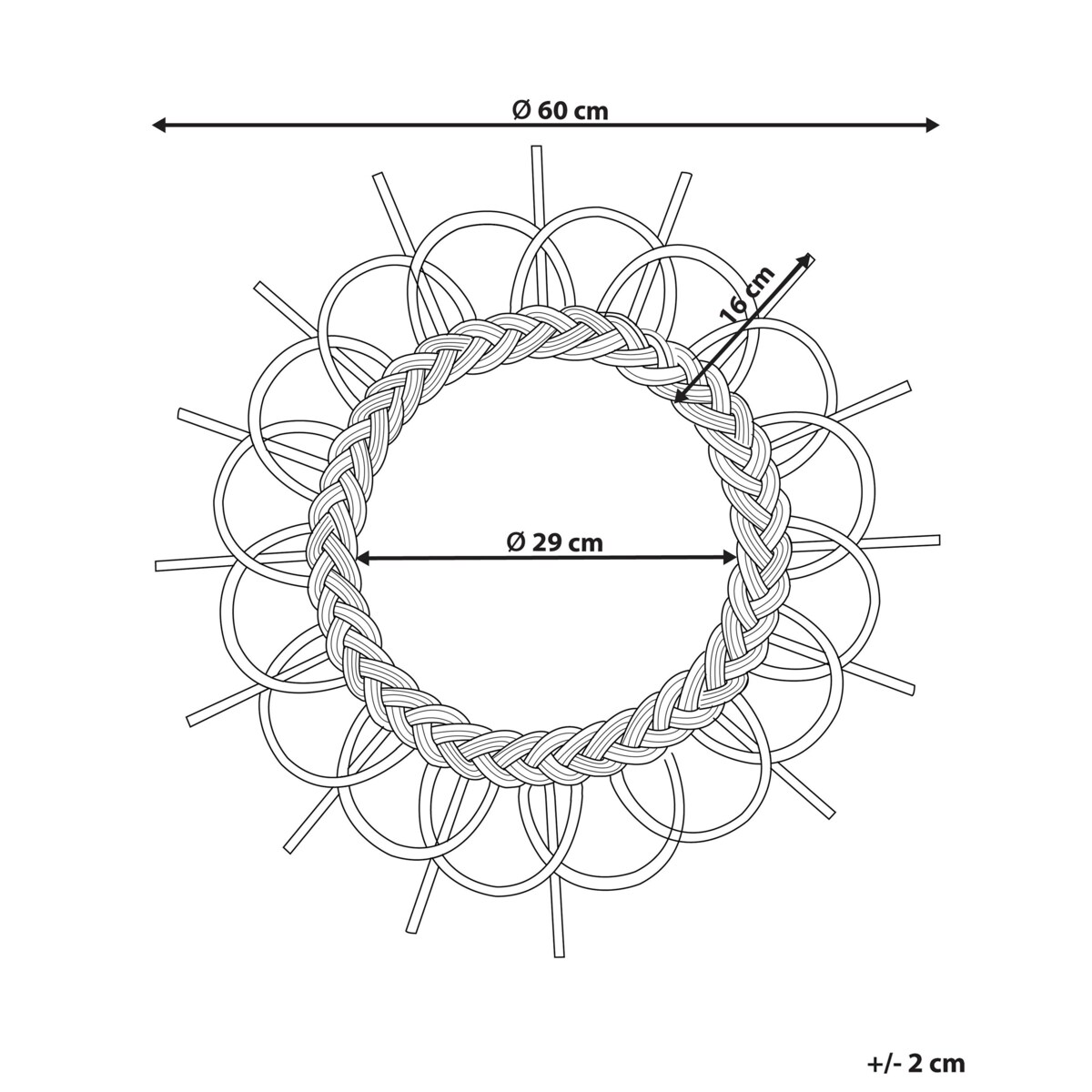 Rattanowe okrągłe lustro ścienne słońce ⌀ 60 cm czarne TELAKIA