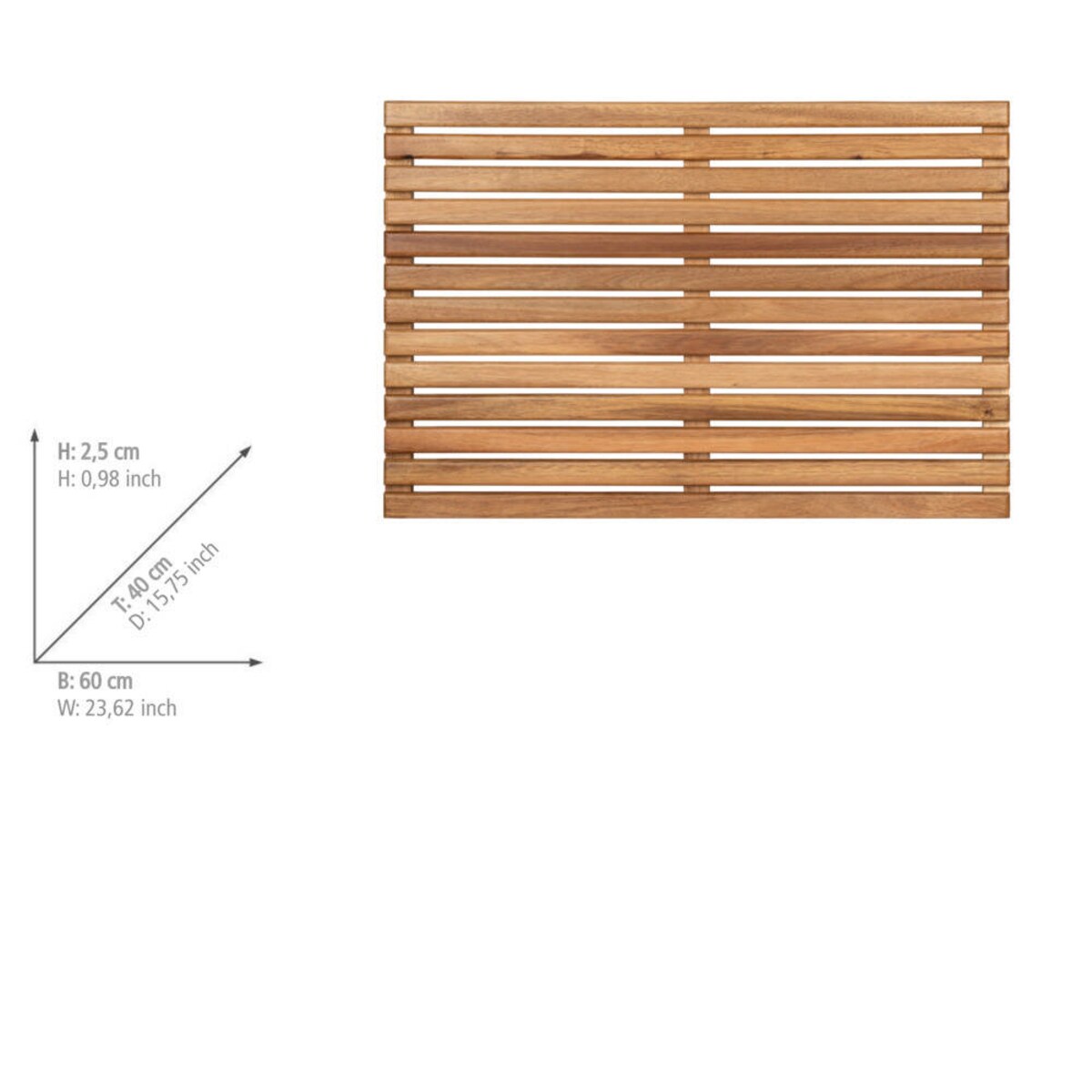 Kratka prysznicowa z drewna akacji, 40 x 60 cm