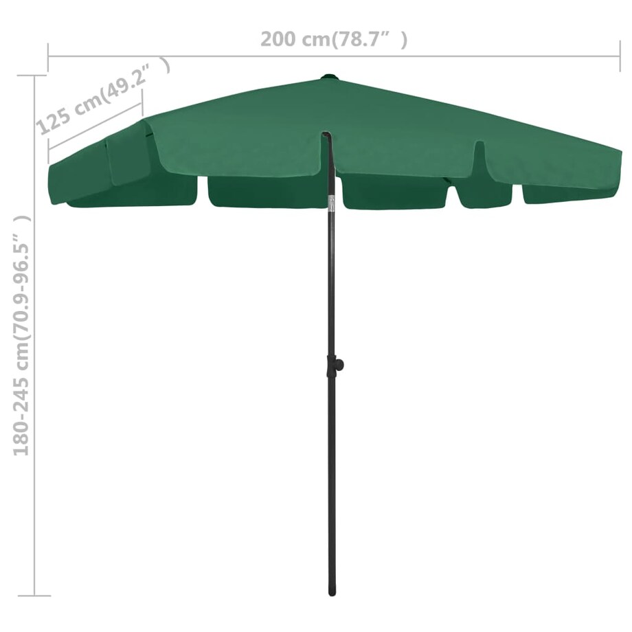 vidaXL Parasol plażowy, zielony, 200x125 cm