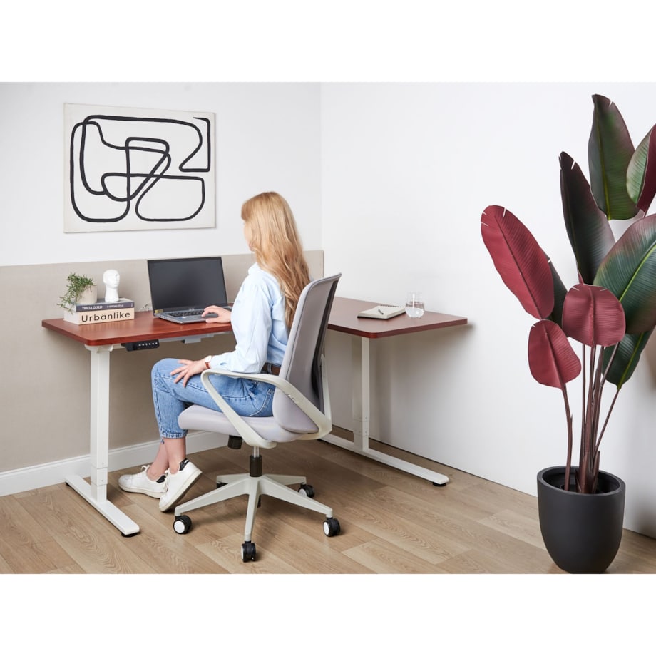 Biurko narożne lewe regulowane elektrycznie 160 x 59 cm ciemnobrązowe z białym DESTINES