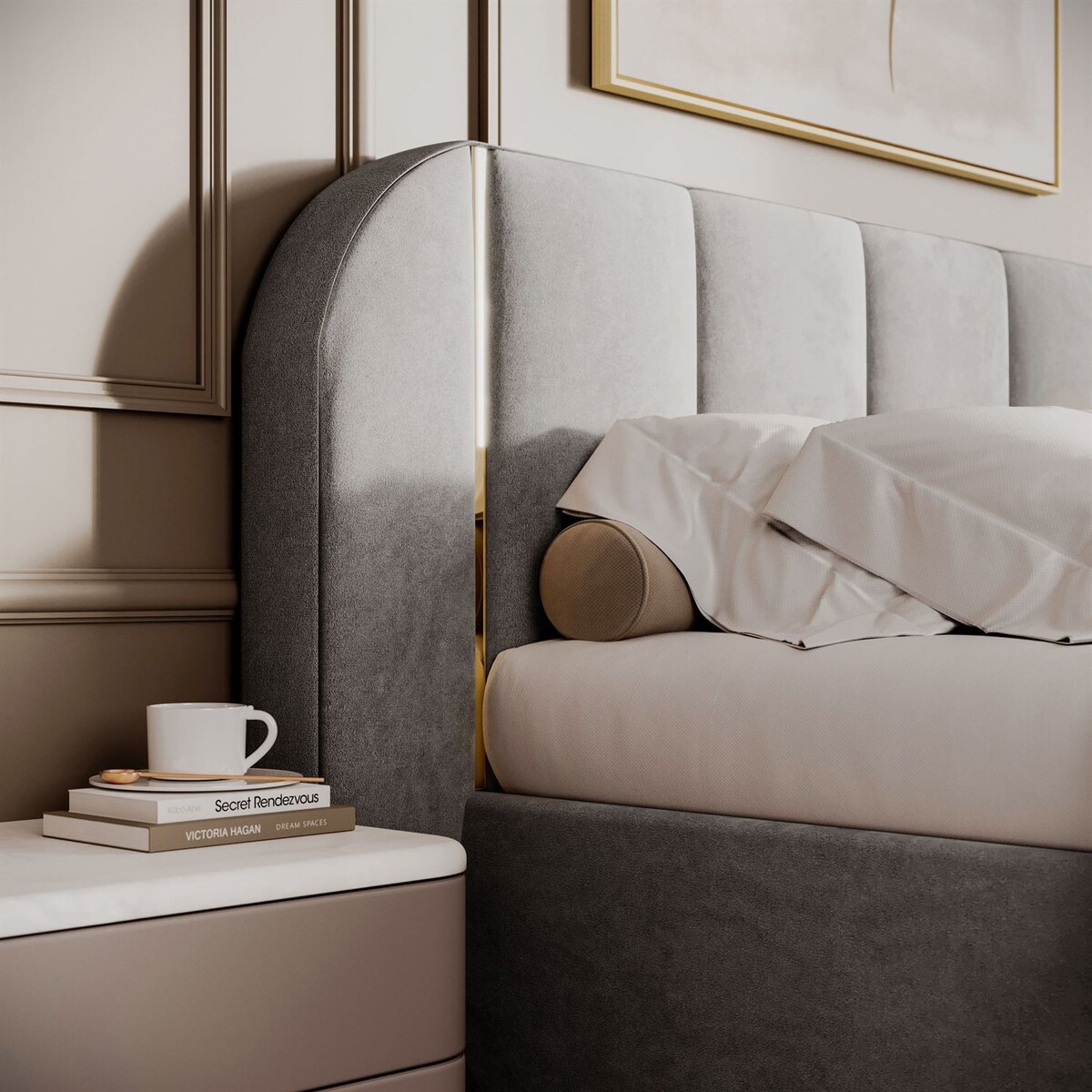 Łóżko tapicerowane AMARA GOLD, pojemnik, stelaż 32, 180x200, Royal Velvet 87251