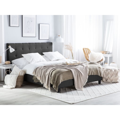 Łóżko tapicerowane 140 x 200 cm ciemnoszare LA ROCHELLE