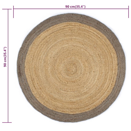 vidaXL Ręcznie wykonany dywanik, juta, szara krawędź, 90 cm