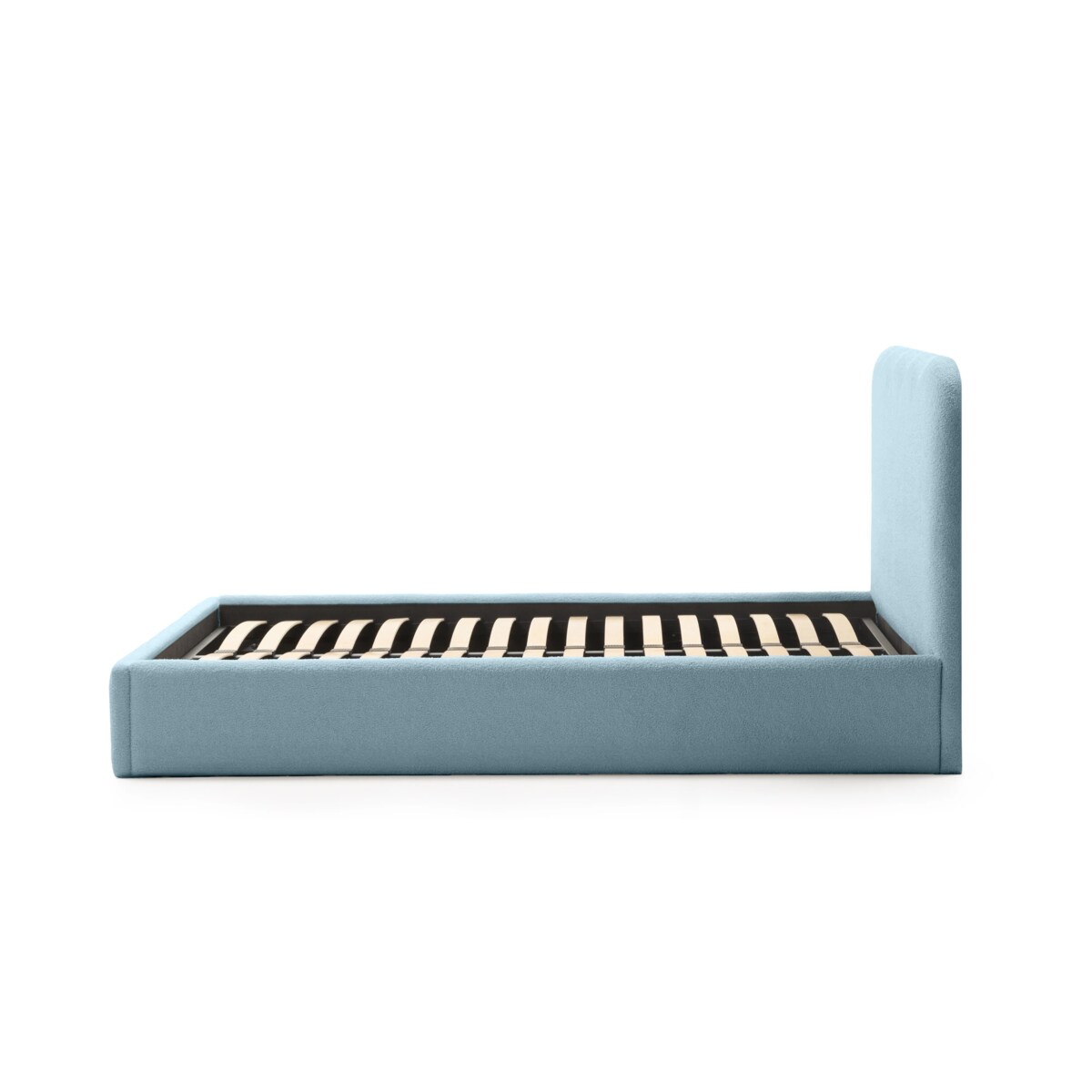 Łóżko 160x200 cm ze stelażem i pojemnikiem bouclé niebieskie