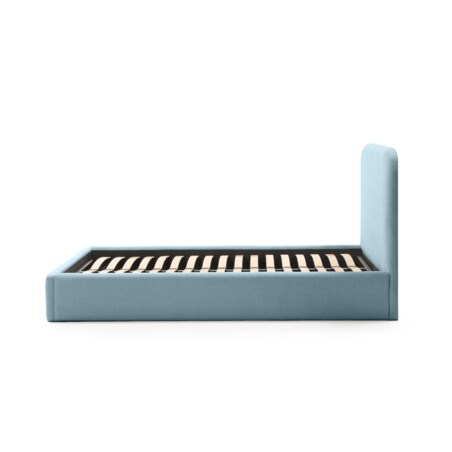 Łóżko 160x200 cm ze stelażem i pojemnikiem bouclé niebieskie