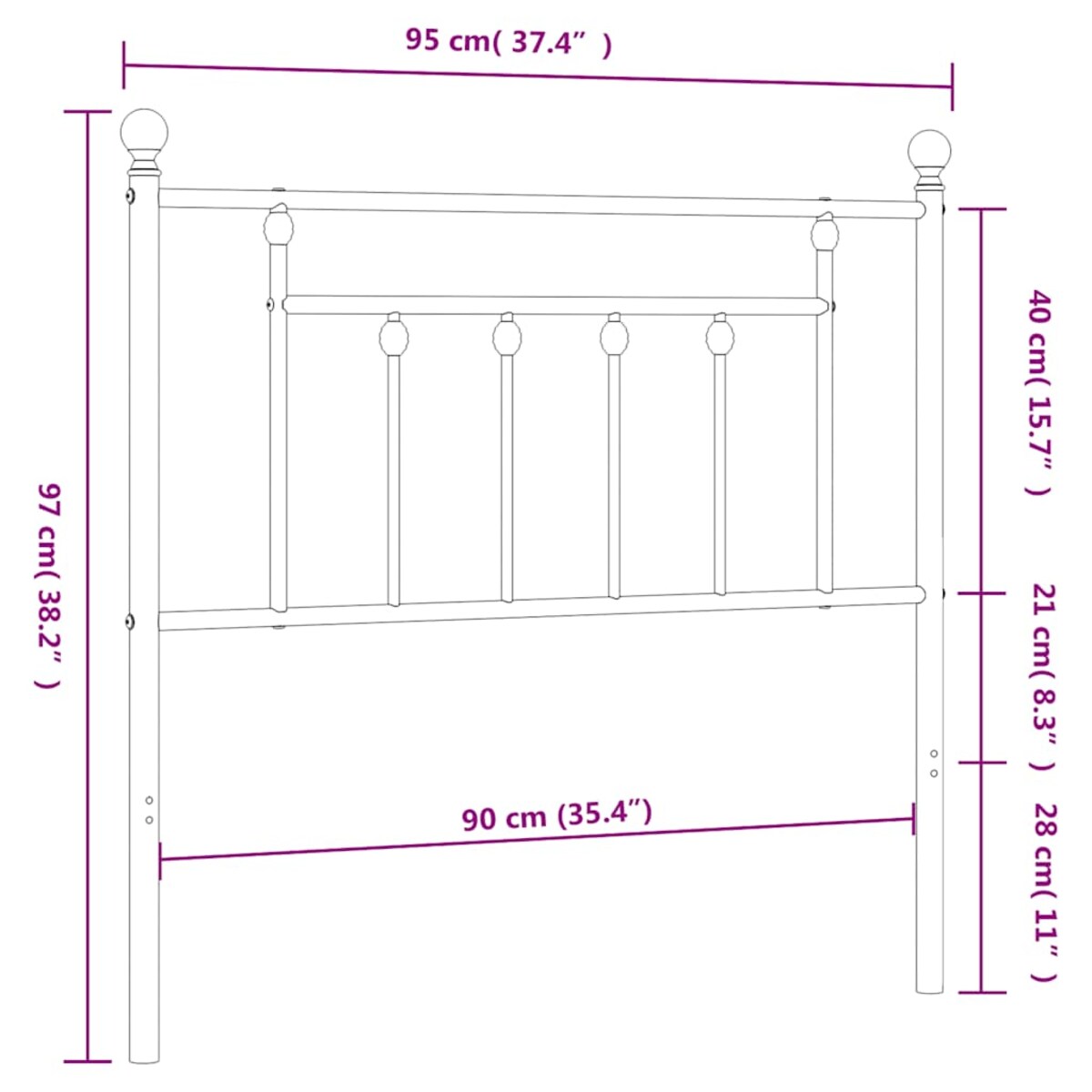 vidaXL Metalowe wymienne wezgłowie, czarne, 90 cm