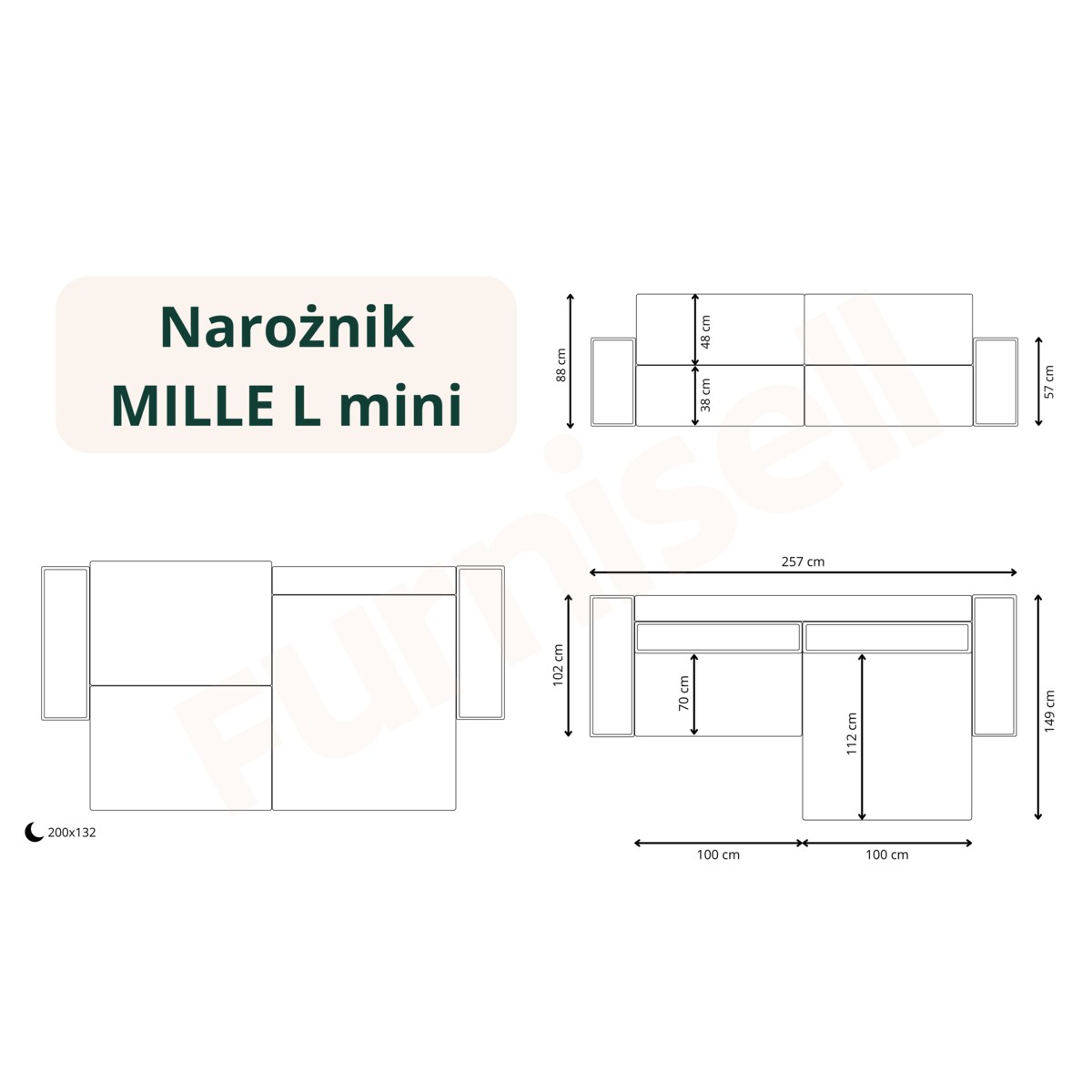 Narożnik MILLE Mini z funkcją spania Kolor: Sorriso 01