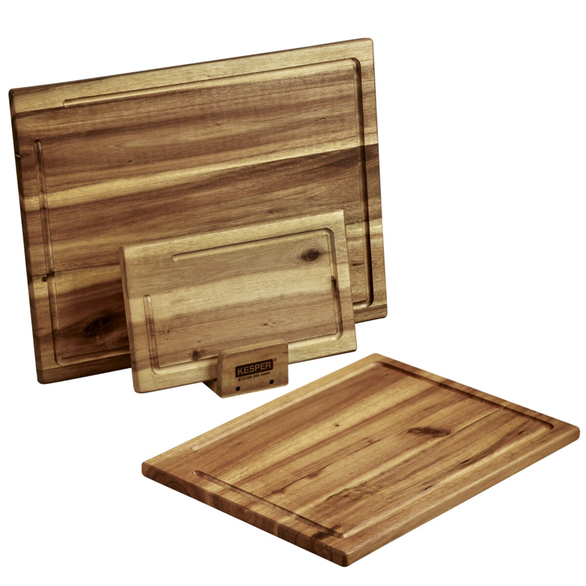 Zestaw 3 desek do krojenia ze stojakiem, drewno akacji