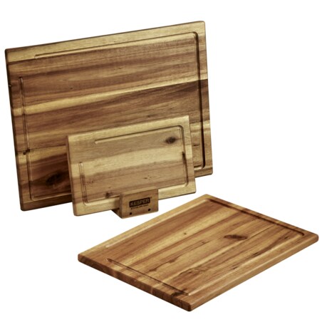 Zestaw 3 desek do krojenia ze stojakiem, drewno akacji