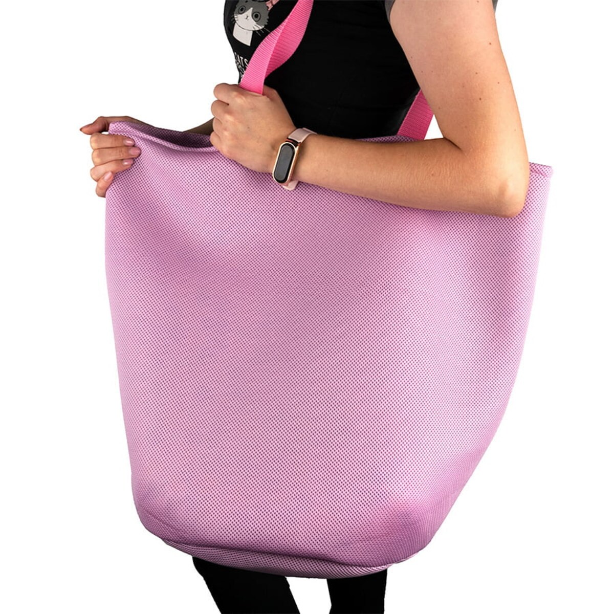 Torba na zakupy z okrągłym spodem, 58x48 różowa ze środkiem fioletowy wzór