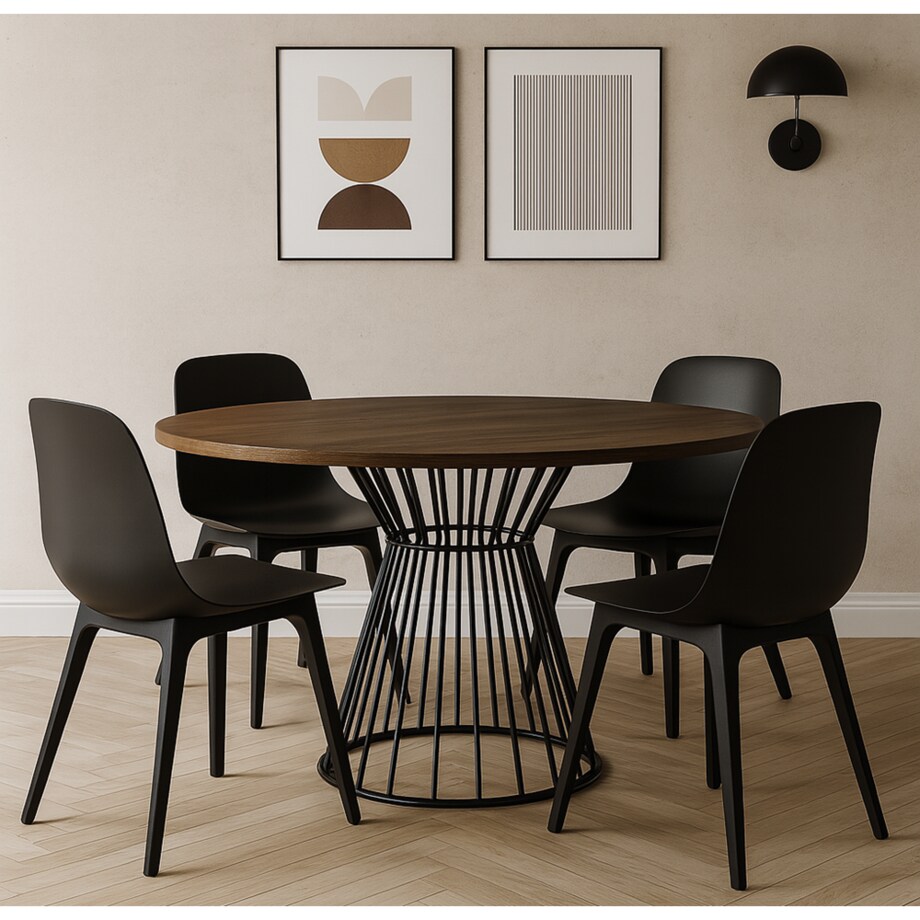 Okrągły stół Reo do salonu z metalową podstawą, blat 100 cm- dąb lefkas