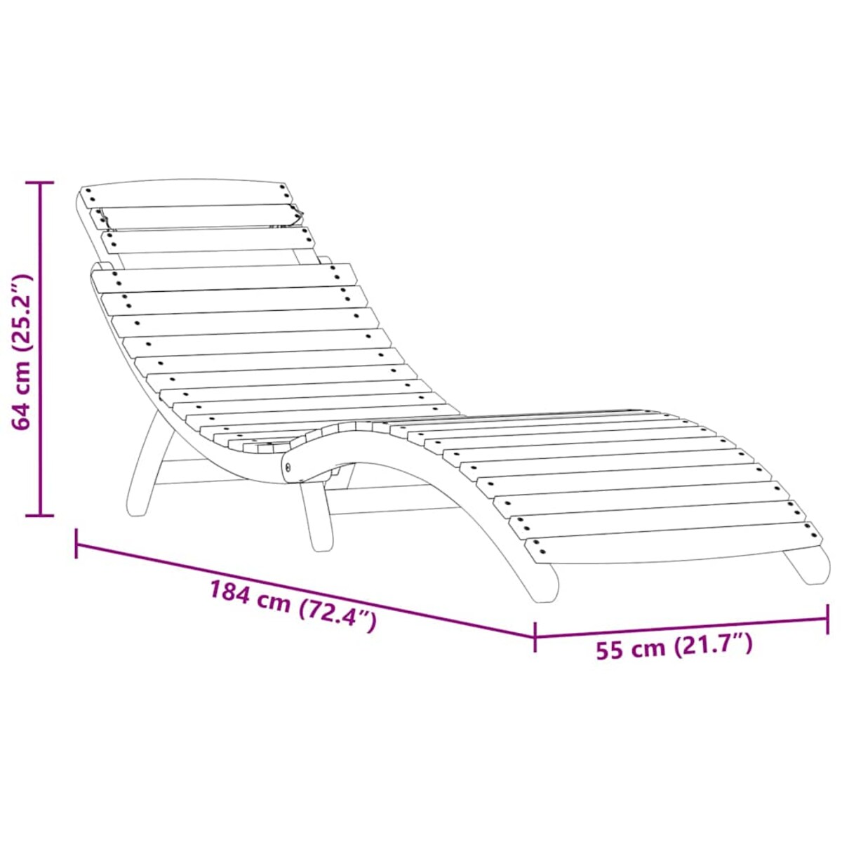 vidaXL Leżak 2 pcs Brązowy 55 x 184 x 64cm Lite drewno akacjowe