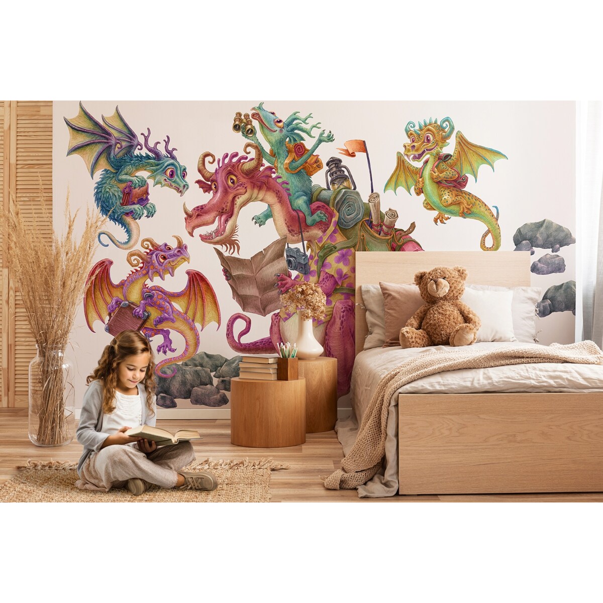 Zestaw naklejek na ścianę, Smoki bajkowa rodzina, 130cm