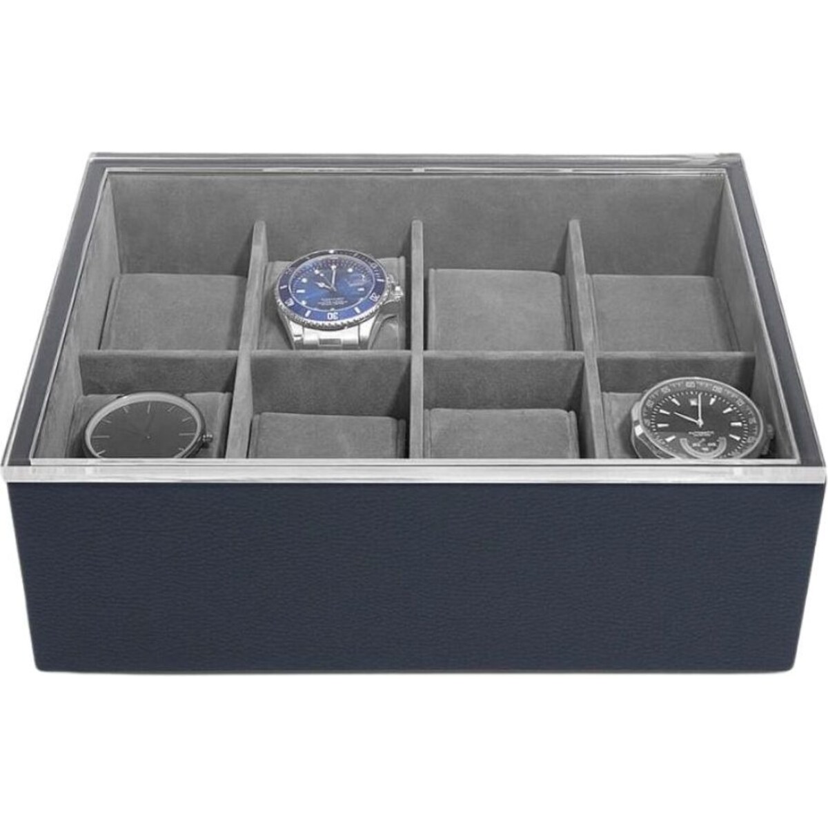 Pudełko na zegarki Stackers Pebble Classic 8 komorowe granatowe z pokrywką