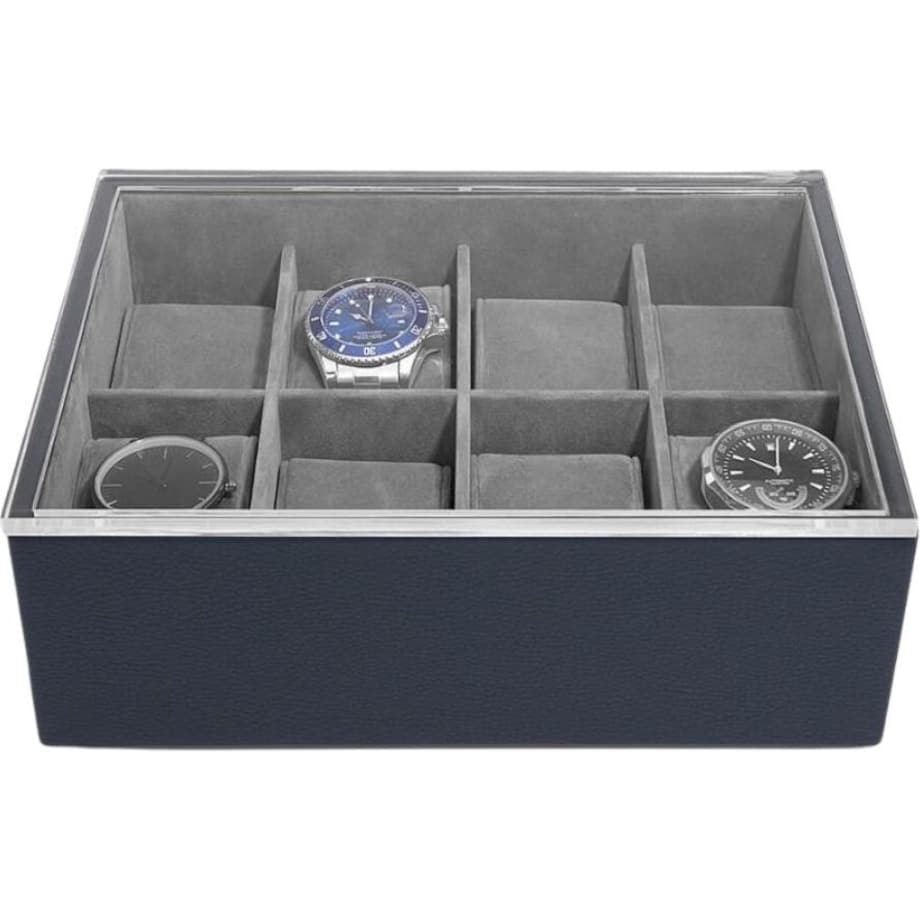 Pudełko na zegarki Stackers Pebble Classic 8 komorowe granatowe z pokrywką