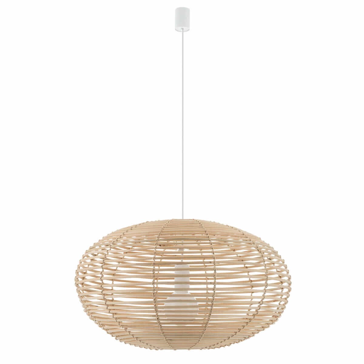 Drewniana lampa wisząca Rattan 11154 Nowodvorski japandi cage siatka kuchenna metalowa biała