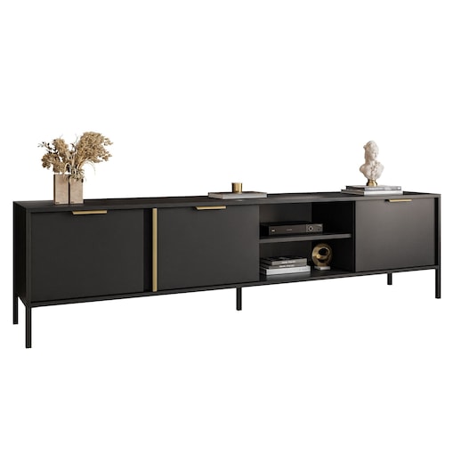 Szafka RTV LARETTO 203 cm antracyt, czarna, nóżki czarne