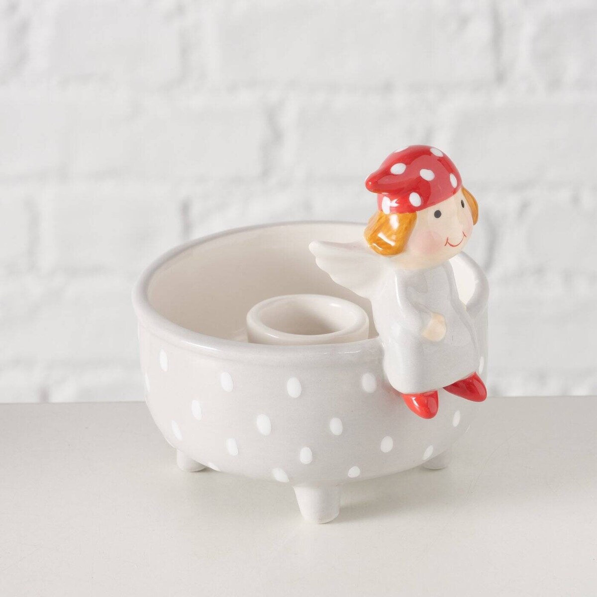 Świecznik z aniołkiem szary 10x9 cm