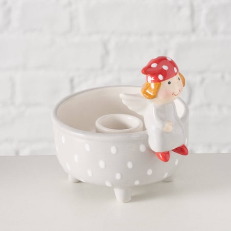 Świecznik z aniołkiem szary 10x9 cm