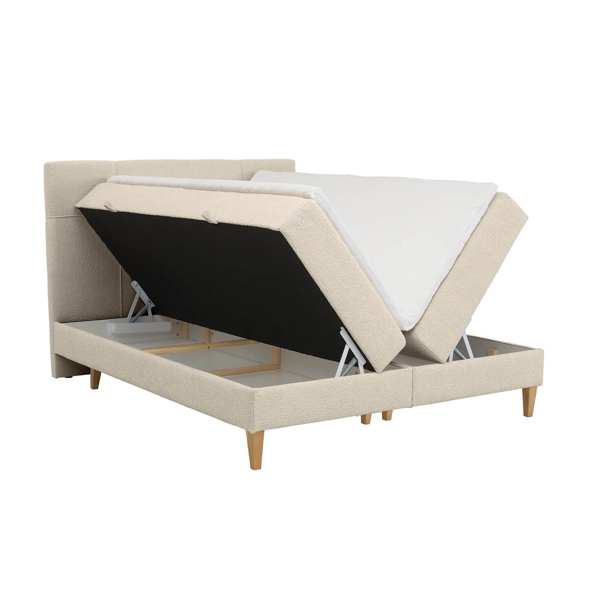 Łóżko kontynentalne EVERTON 180x200 z pojemnikiem, Jasny Beż, tkanina Baloo 2074