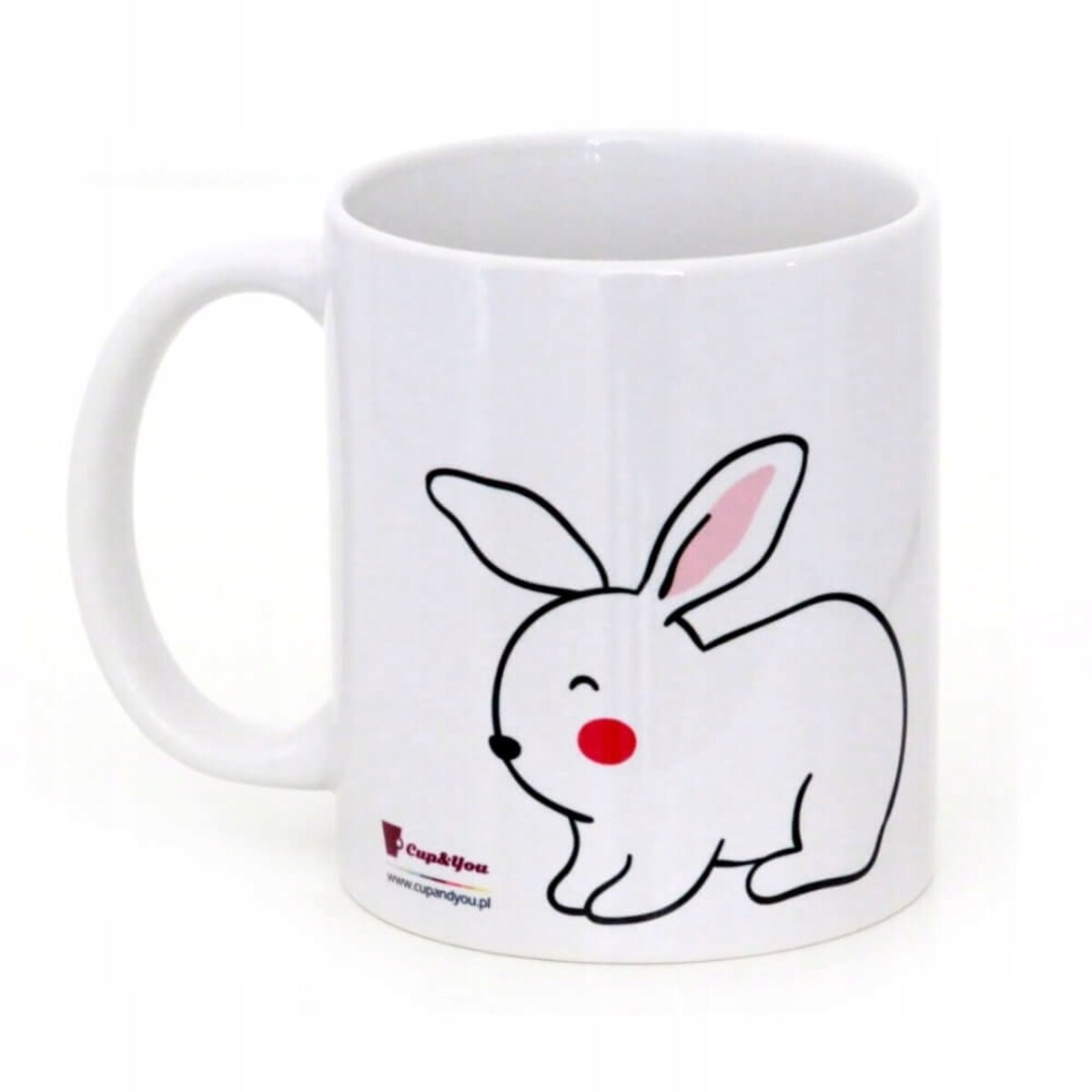 Ceramiczny kubek z uchwytem FUNNY BUNNY do kawy herbaty czekolady 300ml - prezent upominek na Wielkanoc dla kobiety faceta babci dziadka mamy taty