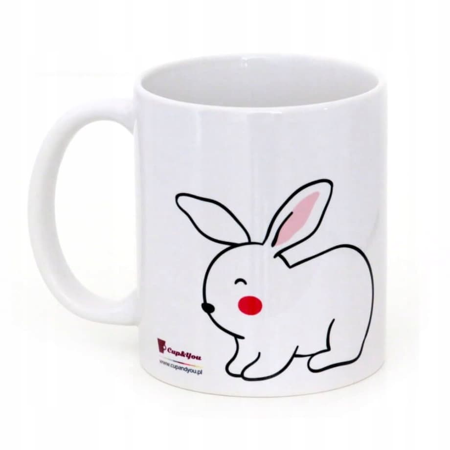 Ceramiczny kubek z uchwytem FUNNY BUNNY do kawy herbaty czekolady 300ml - prezent upominek na Wielkanoc dla kobiety faceta babci dziadka mamy taty