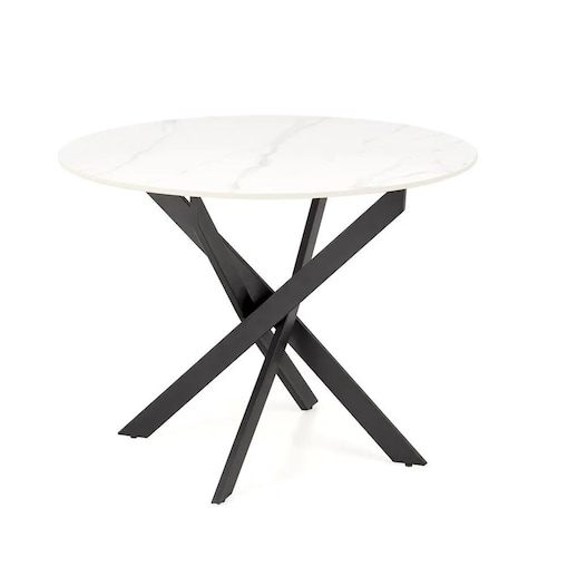Stół okrągły EDGAR 2 100x100 biały marmur/czarny