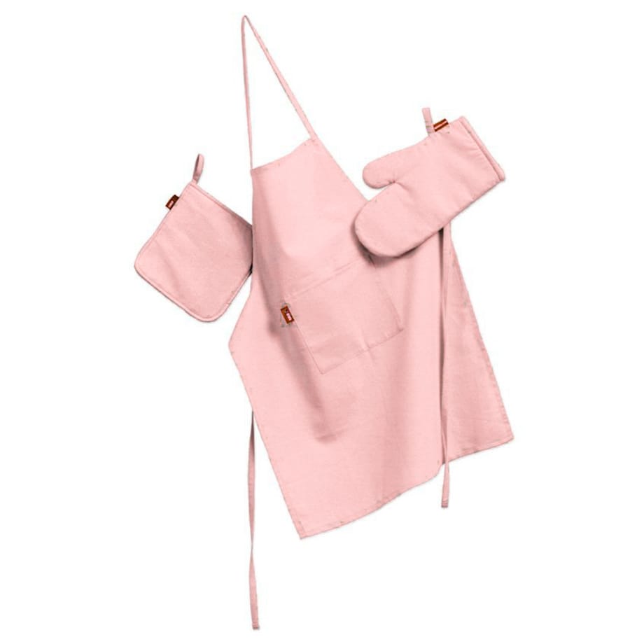 Komplet kuchenny fartuch,rękawica i łapacz, pudrowy róż, kpl, Loneta