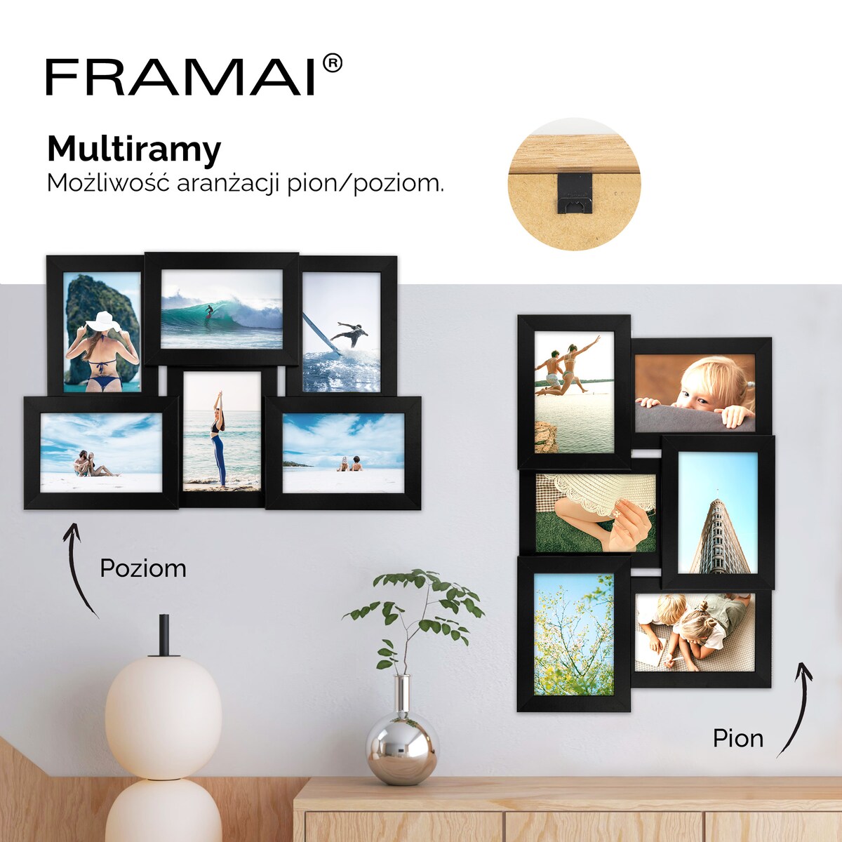 Multirama ramka na zdjęcia 6 zdjęć. Czarna multirama na sześć zdjęć 10x15 cm Ramka na zdjęcia 6 w 1 MULTI HEN 2 FRAMAI