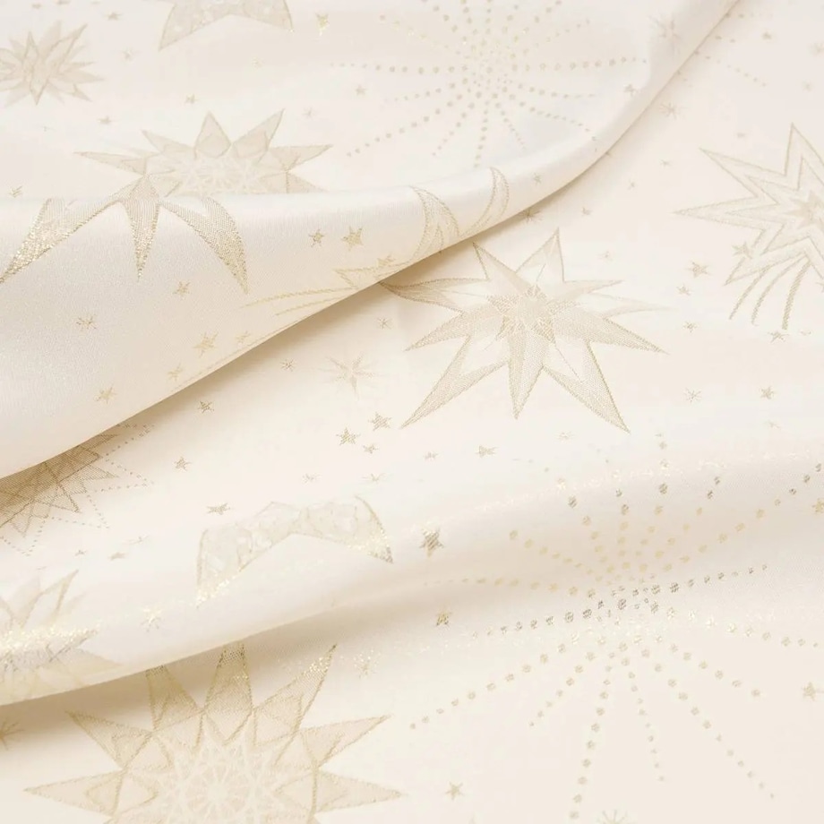 Obrus świąteczny, żakardowy, beżowo-złoty w gwiazdy, 140x360 cm