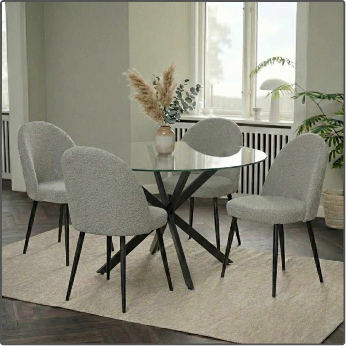 Krzesło tapicerowane boucle do salonu jadalni nowoczesne wygodne stylowe szare