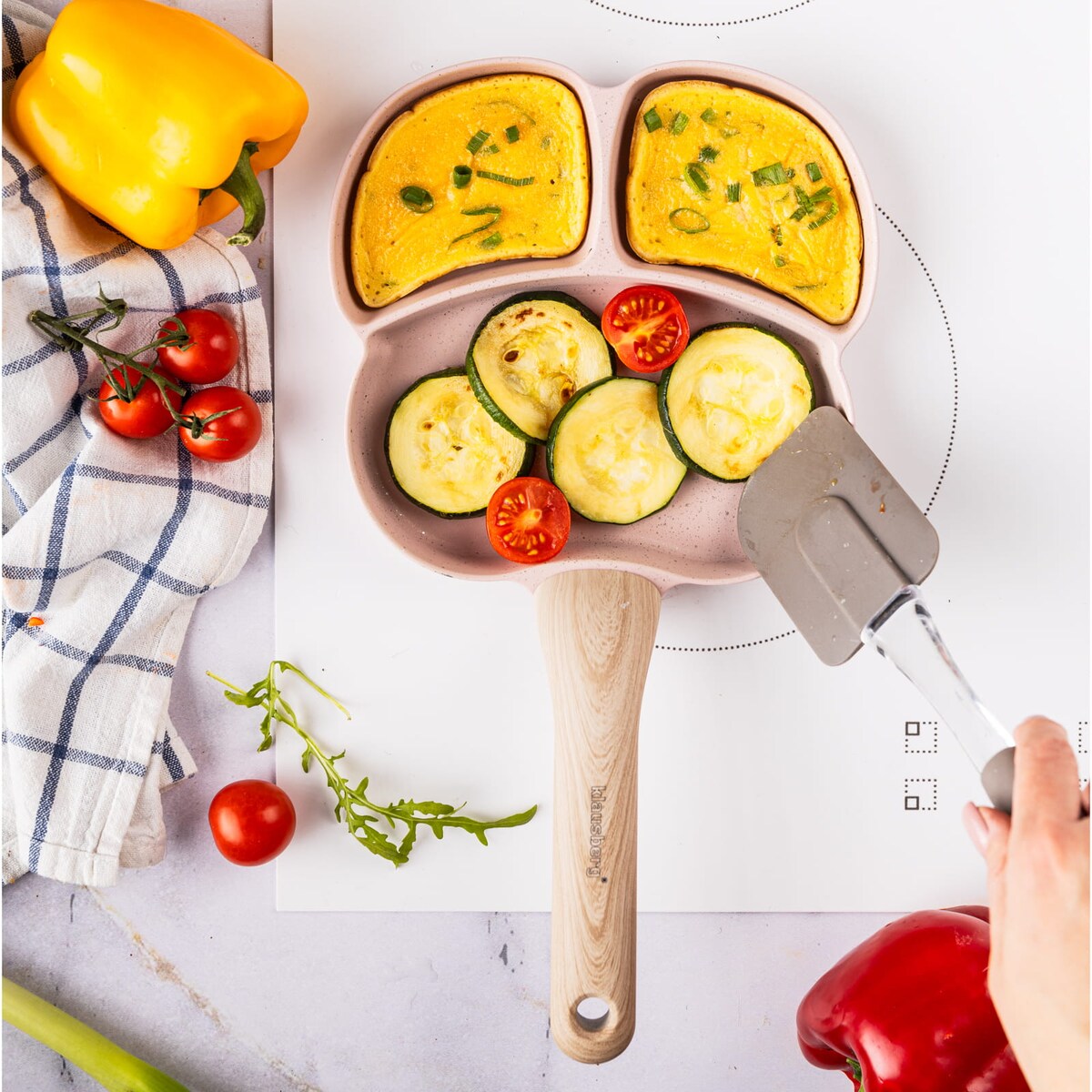 Patelnia marmurkowa 3 w 1 do jajek naleśników placków pancake 18cm RÓŻOWA KLAUSBERG