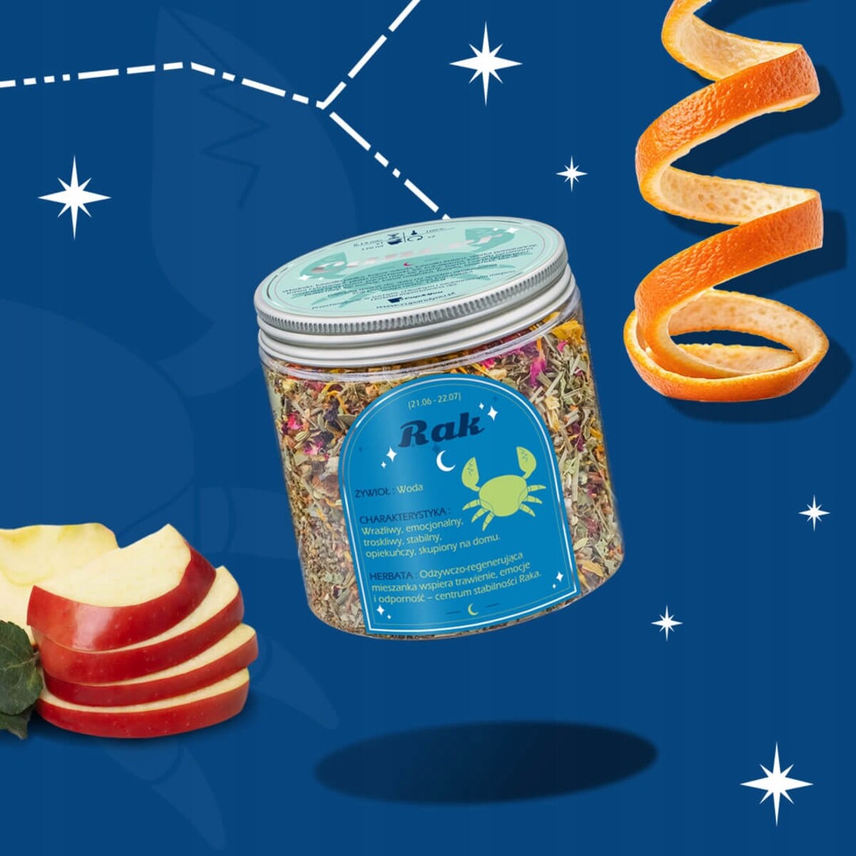 Zestaw prezentowy RAK herbata i świeczka zapachowa dla osoby ze znakiem zodiaku raka - prezent upominek dla kobiety faceta mamy taty babci dziadka
