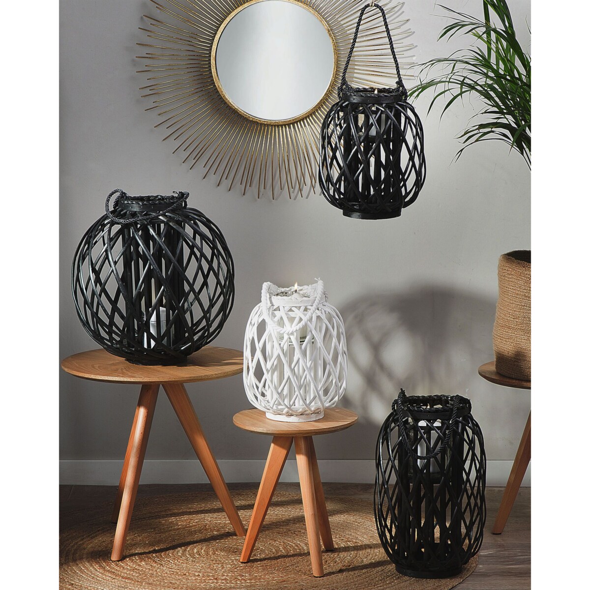 Lampion drewniany 30 cm biały MAURITIUS