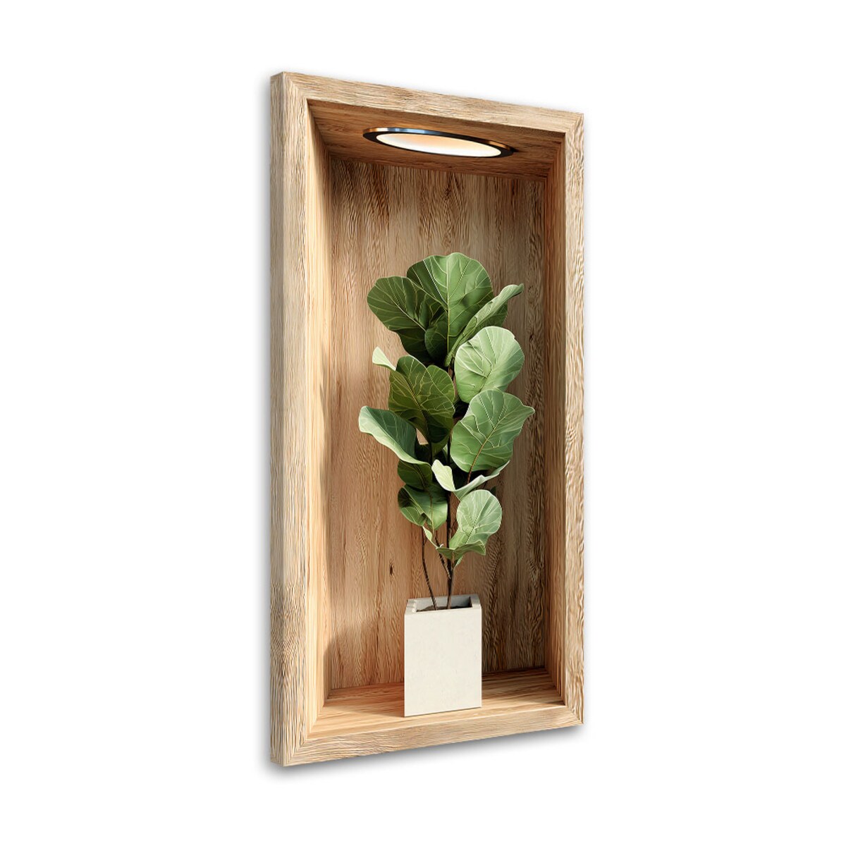 Obraz do salonu kuchni, Liście rośliny w drewnianej wnęce 60x120