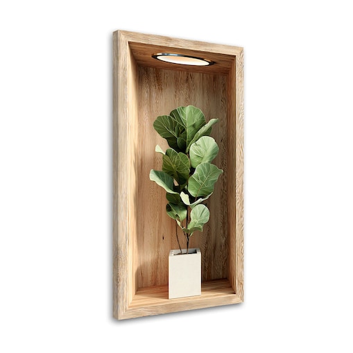 Obraz do salonu kuchni, Liście rośliny w drewnianej wnęce 60x120
