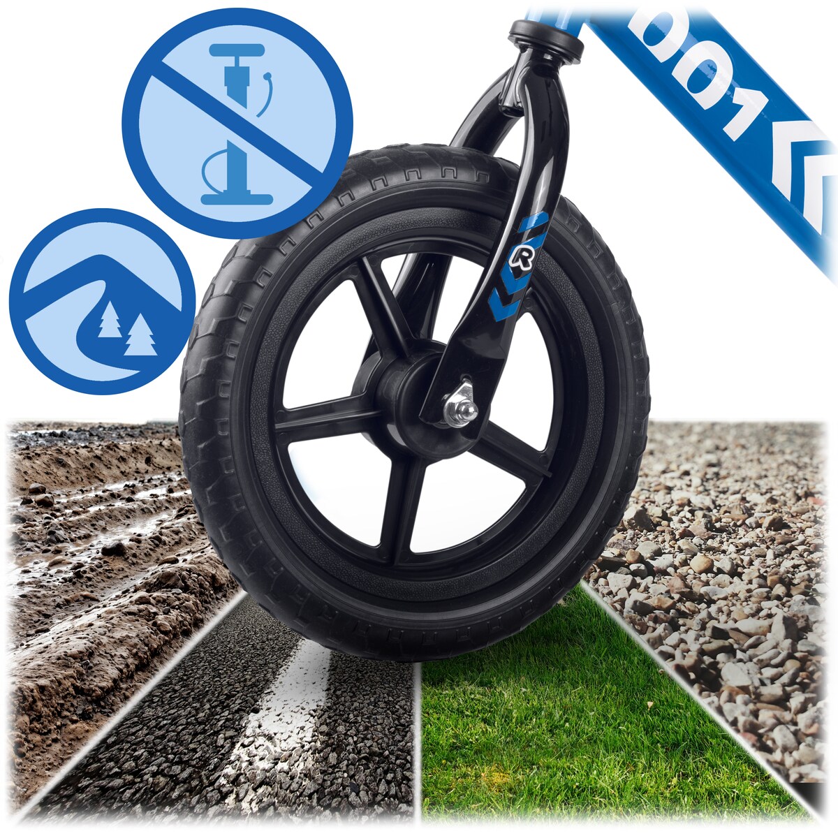 Rowerek biegowy dla dzieci jeździk lekki stabilny Ricokids niebiesko-czarny