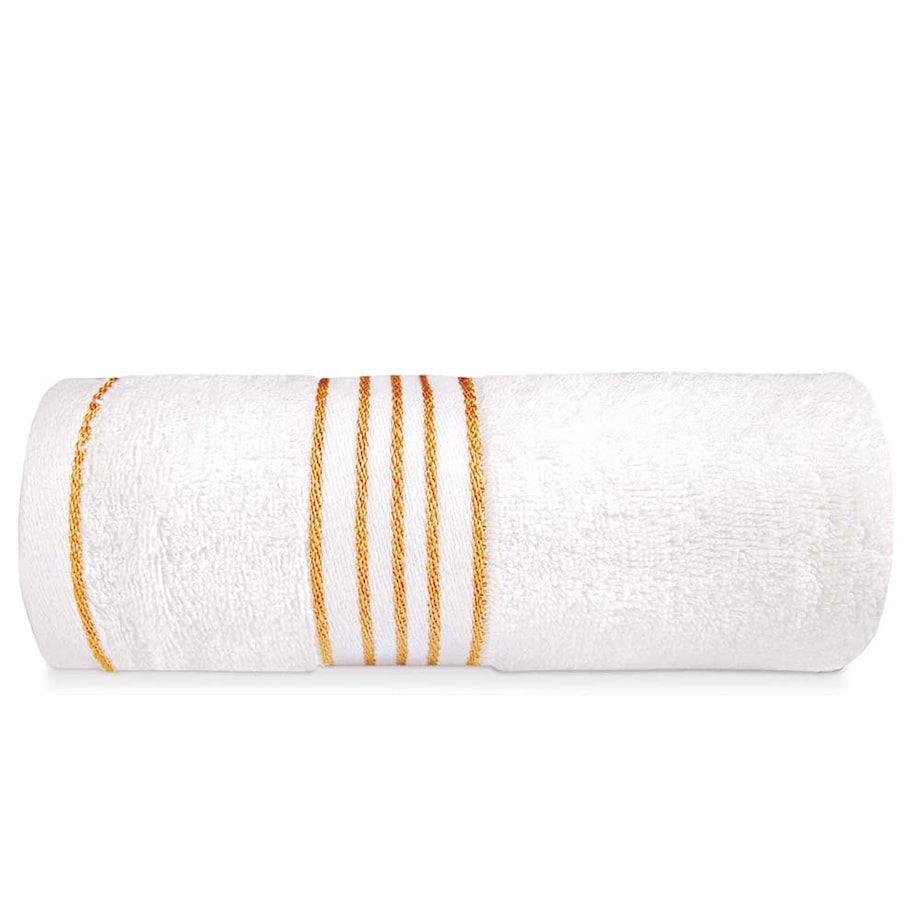 Ręcznik do rąk 30x50 cm bawełniany kolor biały z bordiurą w złote paski 500 g/m2 TIWANO
