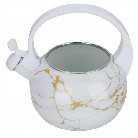 Czajnik Emaliowany Retro 2.2L Z Gwizdkiem Biały Stal Węglowa Indukcja Gaz