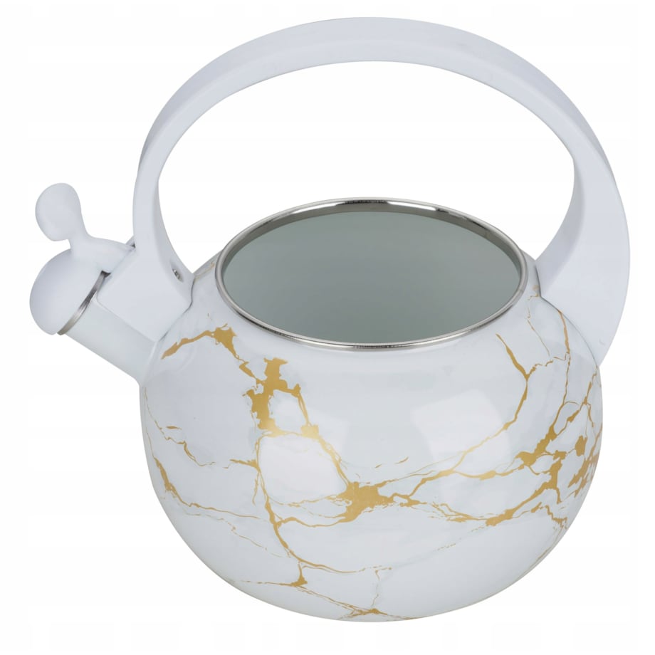 Czajnik Emaliowany Retro 2.2L Z Gwizdkiem Biały Stal Węglowa Indukcja Gaz